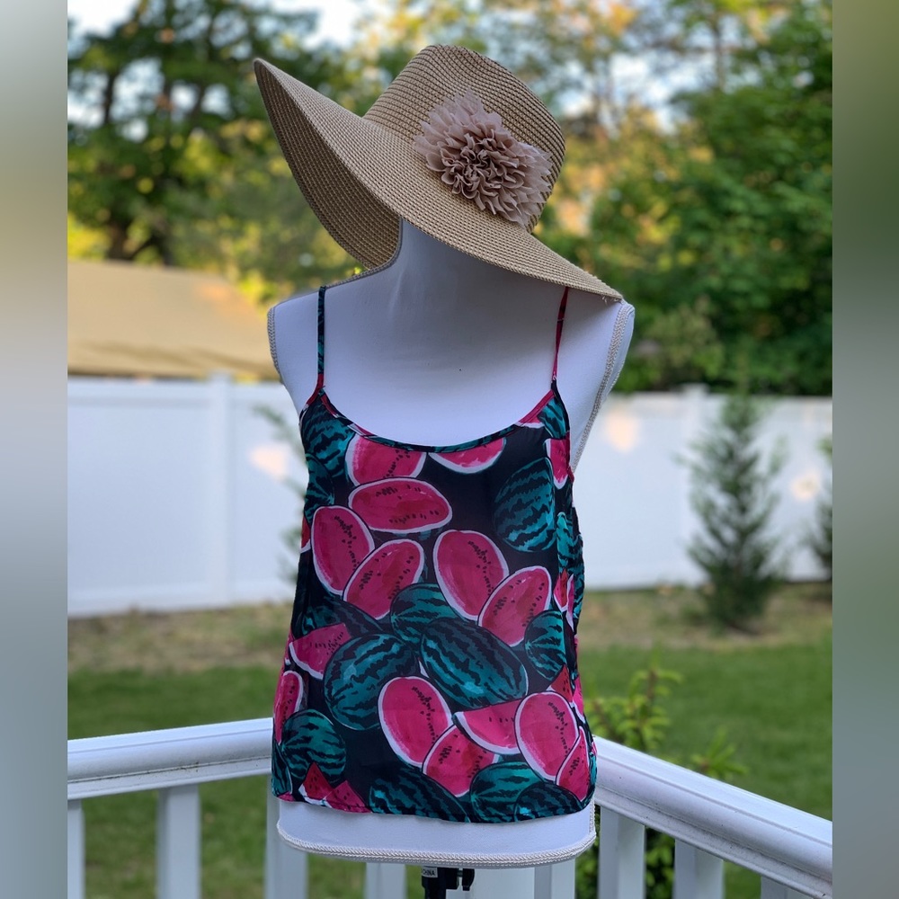 Chiffon Spaghetti Tank Top with Watermelon Prints